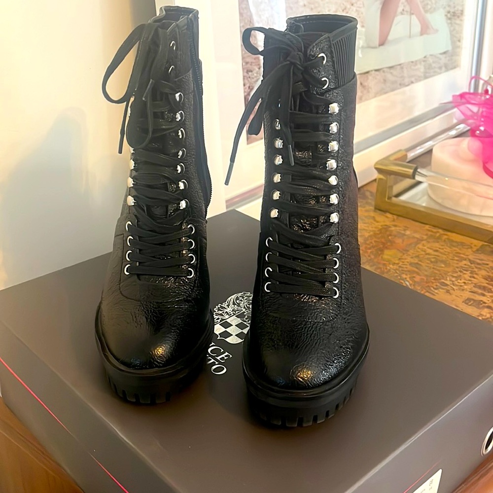 Vince Camuto “Ermania” boot in Black patent leather